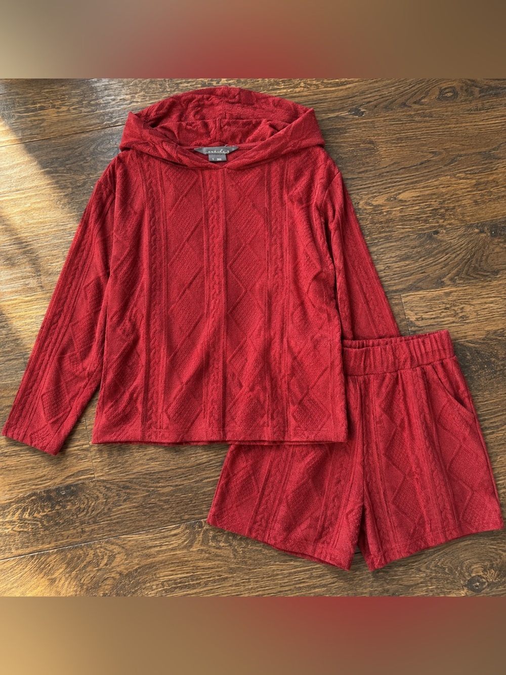 Awhile Cable Plush Hoodie and Short Sleep Set Sz S NWT